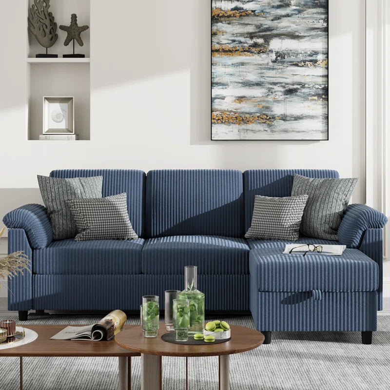 Modern L-Shaped Sofa with Ottoman – Soft Fabric, Compact Design for Living Room, Apartment, or Office, 79