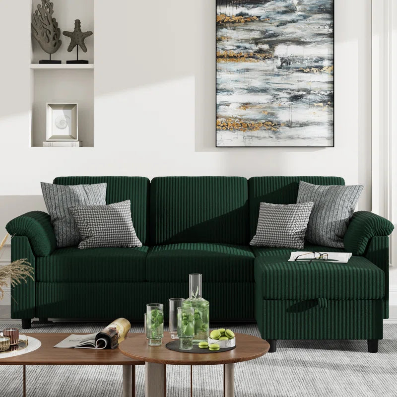 Modern L-Shaped Sofa with Ottoman – Soft Fabric, Compact Design for Living Room, Apartment, or Office, 79