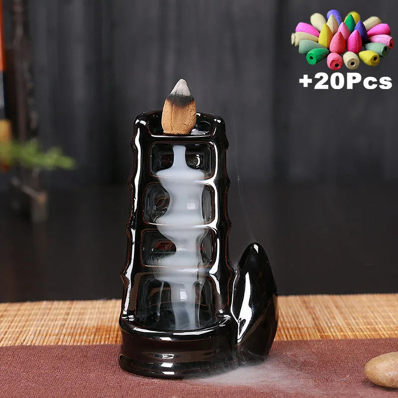 Free 20Pcs Incense Cones Creative Home Decor Backflow Stick Incense Burner Ceramic Censer Home Decoration Use in Home Teahouse