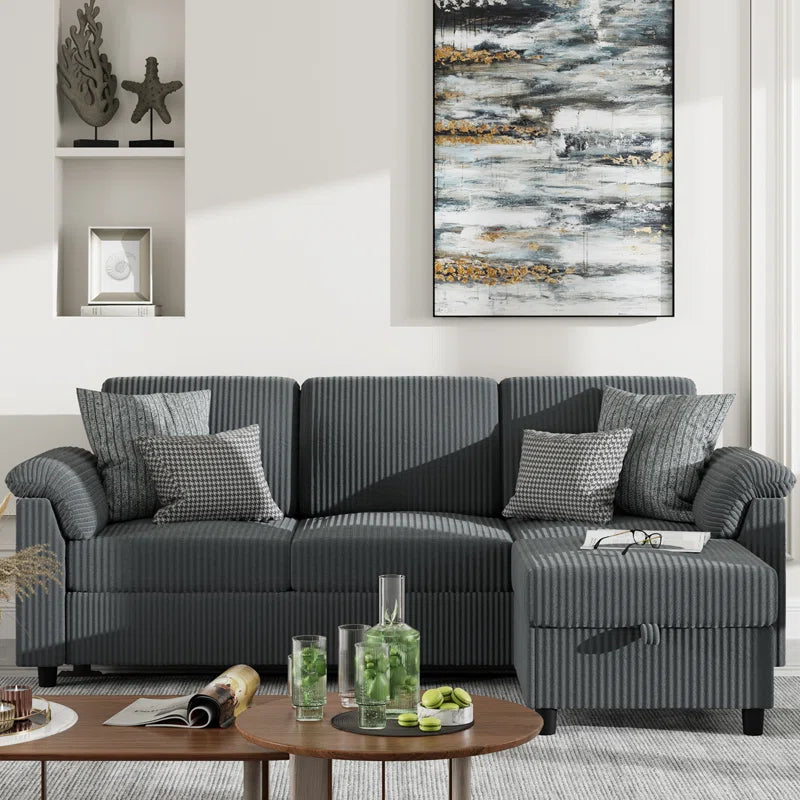 Modern L-Shaped Sofa with Ottoman – Soft Fabric, Compact Design for Living Room, Apartment, or Office, 79