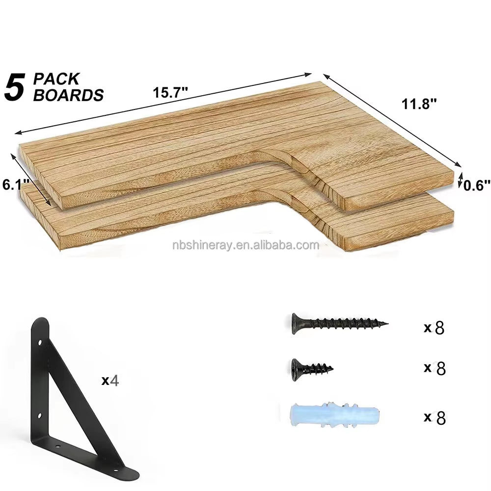 2 Tier L Style Display Shelf Wall Shelves Wood Flexible Design Wall Mounted Corner Floating Storage Shelves for Home Decor