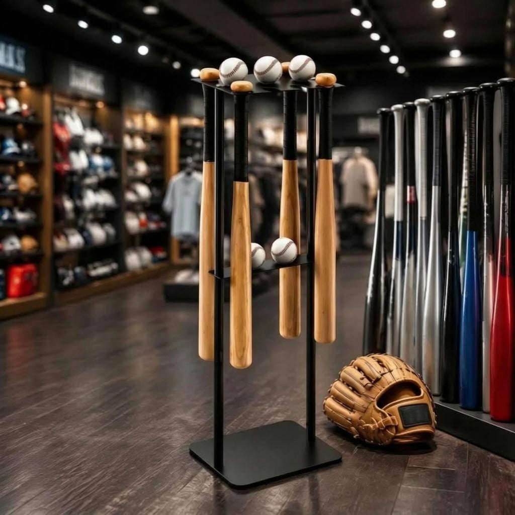 Metal Baseball Display Rack Mobile Baseball Club Storage Rack Floor Club Holder Free Standing Compact Design for Home Gym