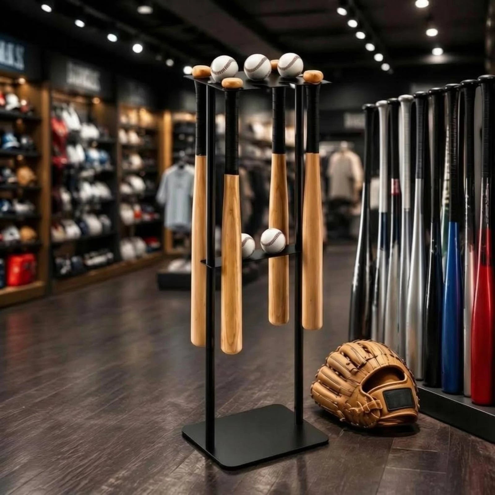 Metal Baseball Display Rack Mobile Baseball Club Storage Rack Floor Club Holder Free Standing Compact Design for Home Gym