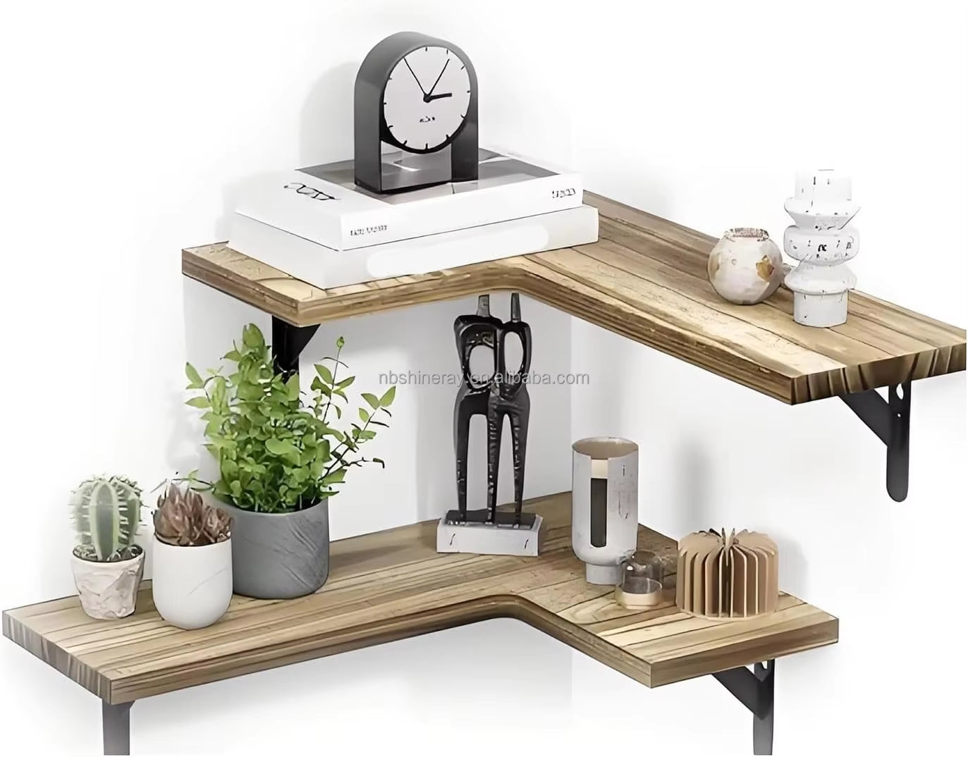 2 Tier L Style Display Shelf Wall Shelves Wood Flexible Design Wall Mounted Corner Floating Storage Shelves for Home Decor