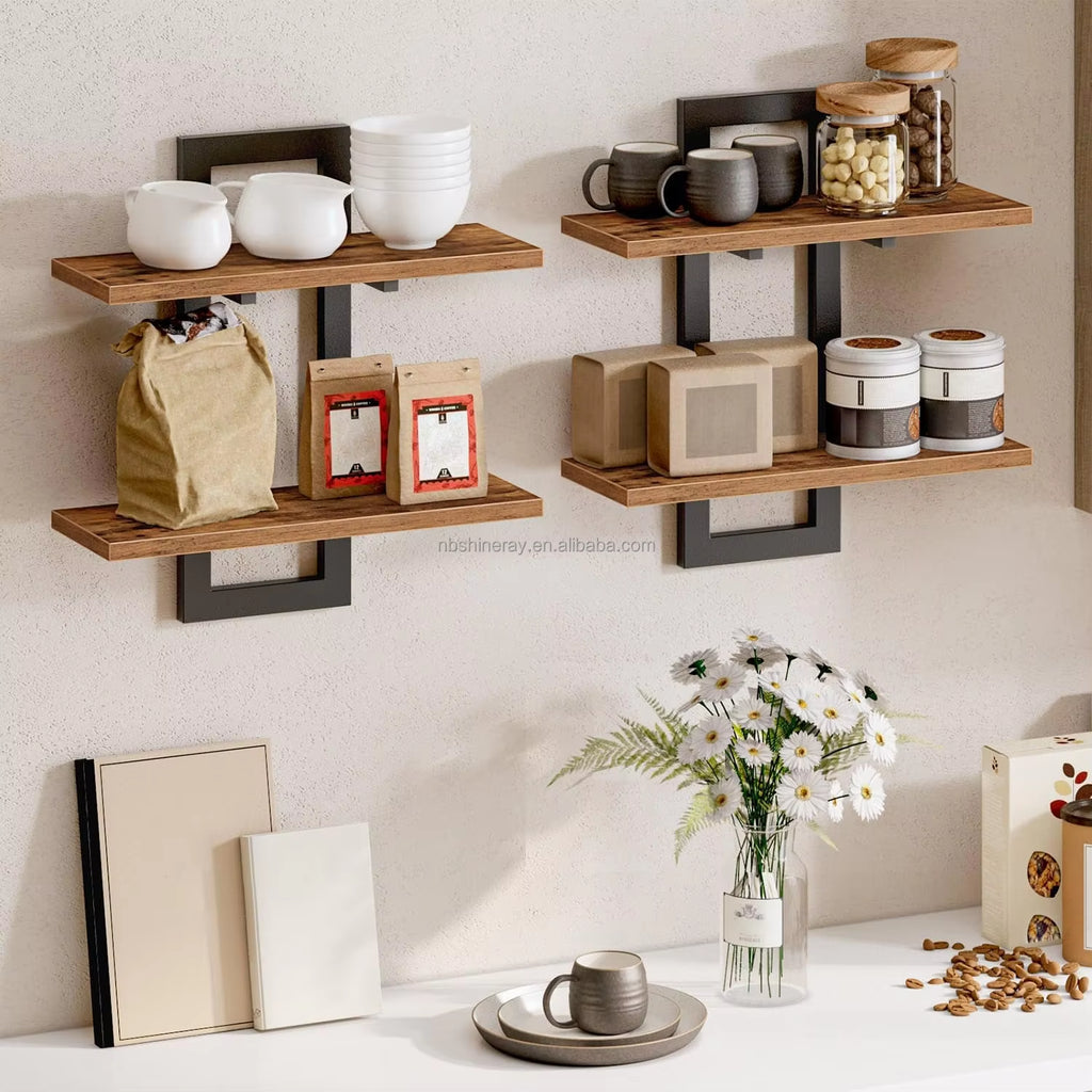 15 DIY Steel Wood Coated 2 Tier Shelves Bathroom Shelf Wall Storage Rack Wall Mounted Floating Industrial Design Home Decor