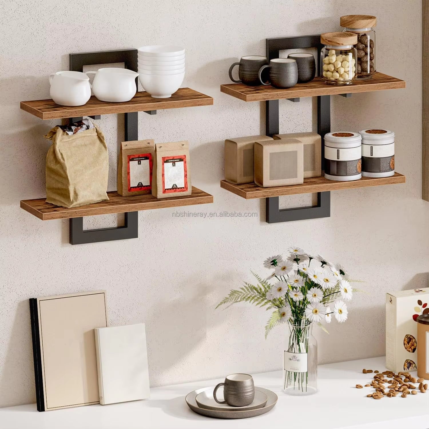 15 DIY Steel Wood Coated 2 Tier Shelves Bathroom Shelf Wall Storage Rack Wall Mounted Floating Industrial Design Home Decor