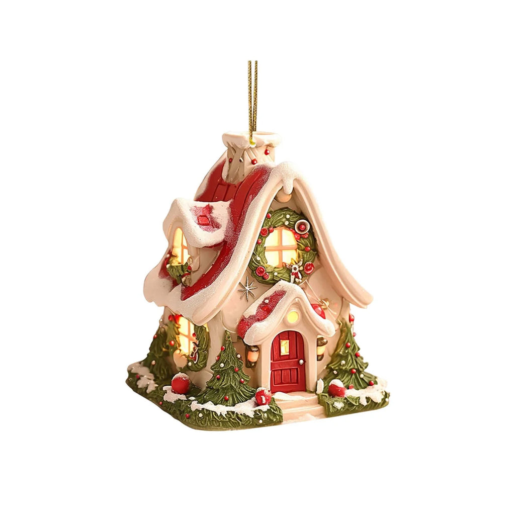 2025 Christmas Gingerbread House Ornaments, Christmas Hanging Village Houses Tree Decor, 2D Acrylic Christmas Hanging Ornaments for Christmas Tree Holiday Party Home Decoration