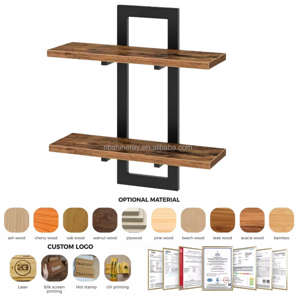 15 DIY Steel Wood Coated 2 Tier Shelves Bathroom Shelf Wall Storage Rack Wall Mounted Floating Industrial Design Home Decor