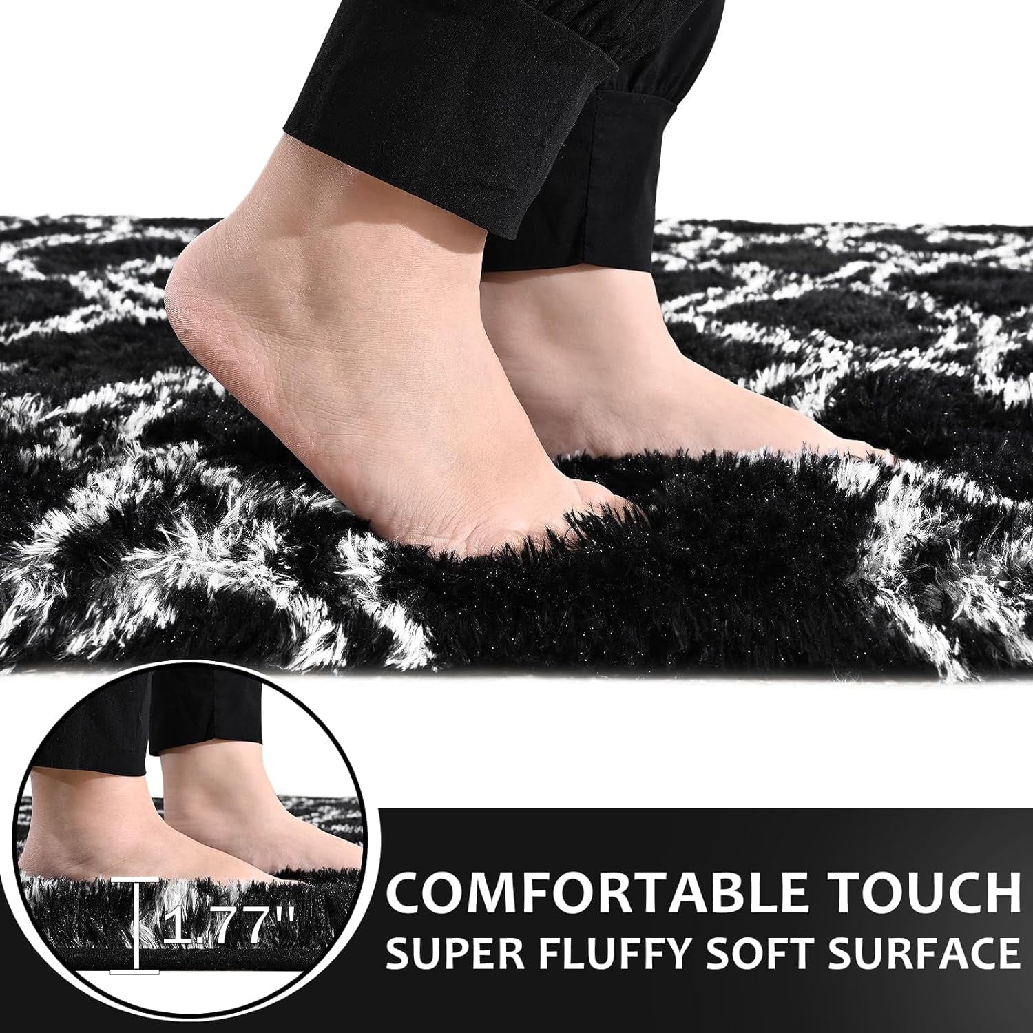 Shag Area Rug Geometric Plush Fluffy Rugs Soft Moroccan Carpet for Bedroom Living Room Floor Mat Home Decor,5X8Ft,Black/White