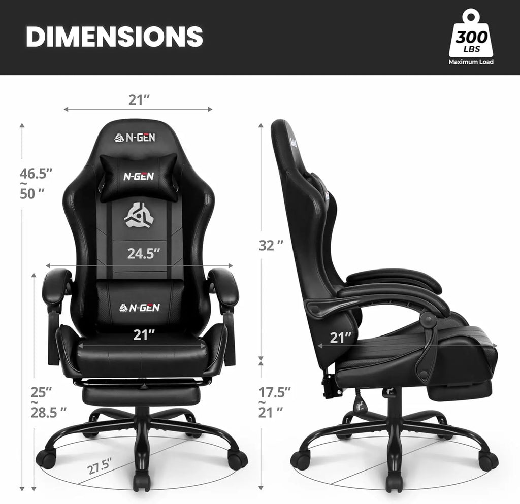 Gaming Chair with Footrest Lumbar Support for Home Office High Back Recliner Ergonomic Computer Desk Chair Carbon Black