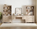 2 Piece Office Set, 56" Executive Desk & Set of 2 Bookcases with Drawers, Beige