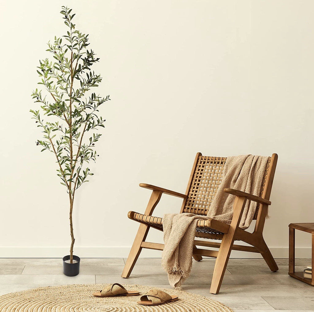 7’ Olive Minimalist Artificial Tree with Natural Trunk Home Decor. Retail $149
