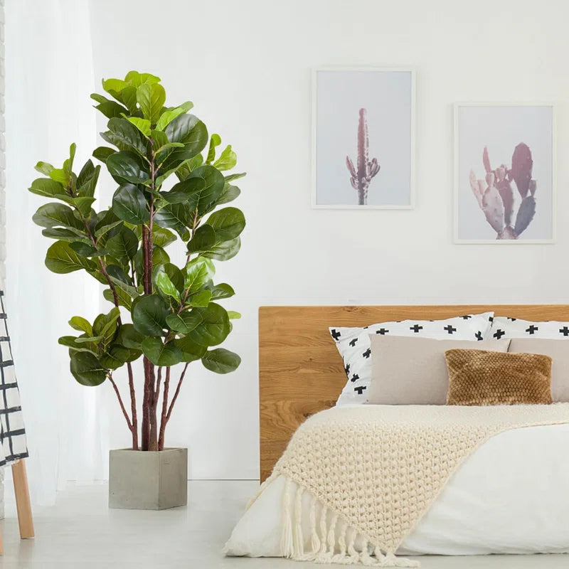 Artificial Fiddle Leaf Fig Tree - Realistic Leaf Faux Plant in Pot for Home & Office Decor