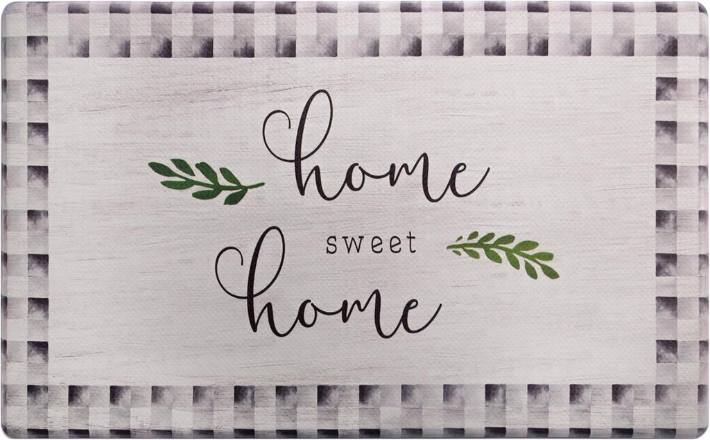 Cozy Living Home Sweet Home Buffalo Check Border Anti-Fatigue Kitchen Mat, Grey/Black, 17.5"X30"