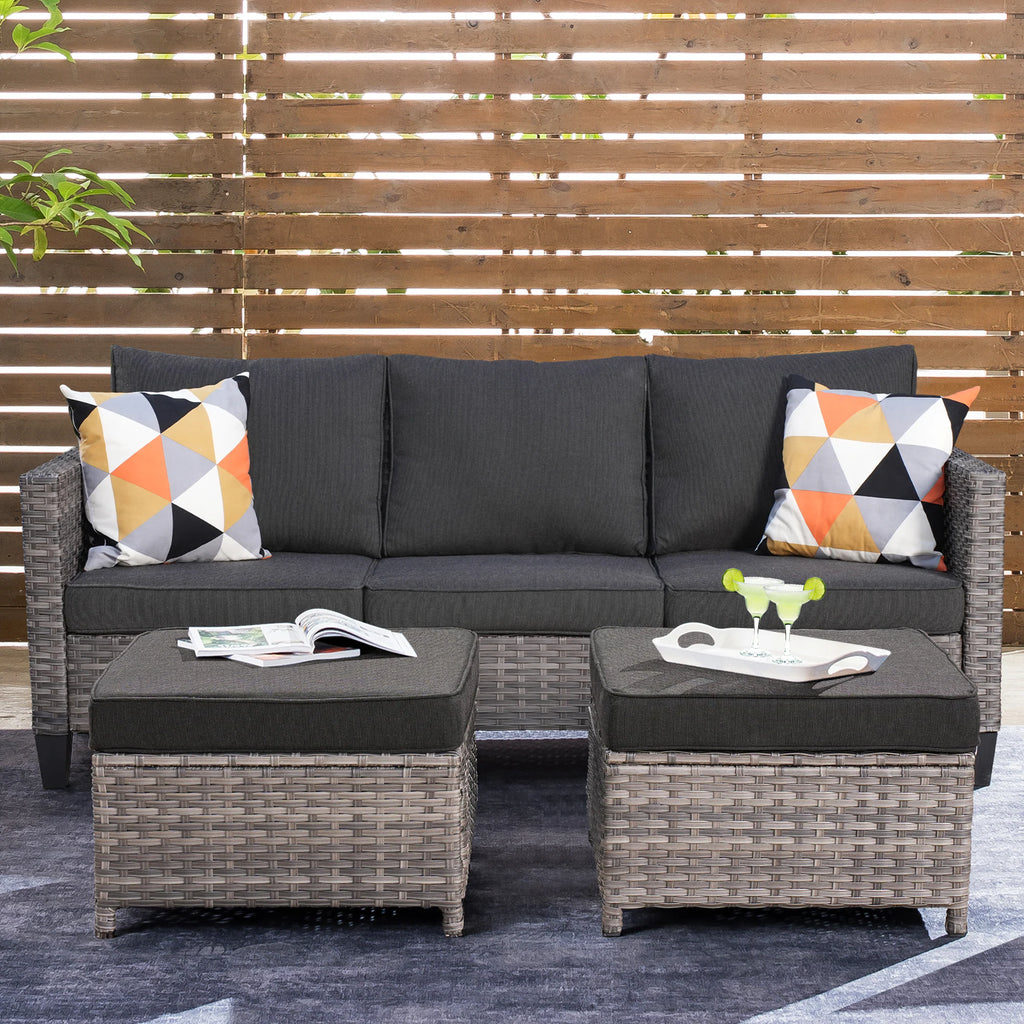 New Vultros Rattan Outdoor Sofa with Light Gray Cushions and Iron Frame
