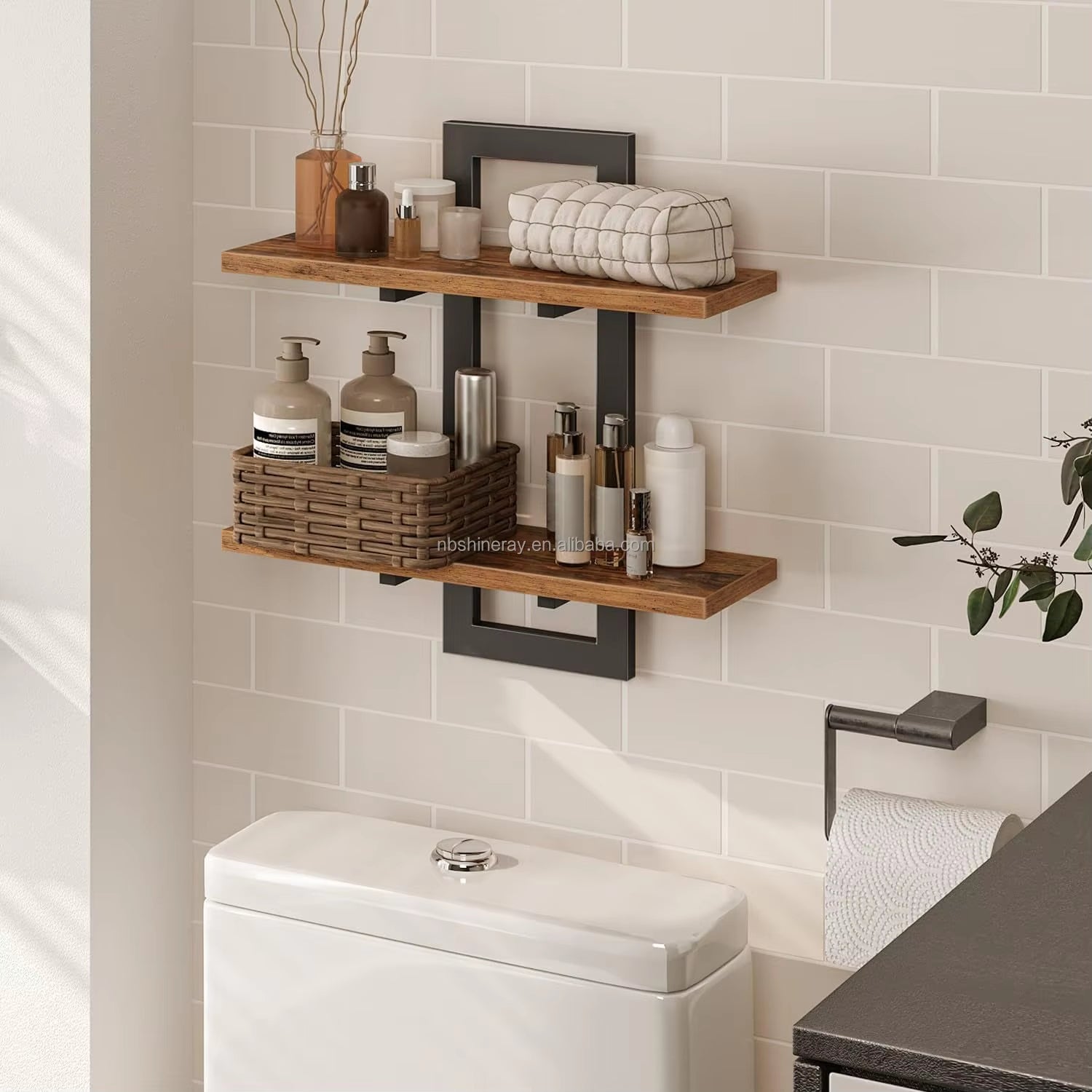 15 DIY Steel Wood Coated 2 Tier Shelves Bathroom Shelf Wall Storage Rack Wall Mounted Floating Industrial Design Home Decor