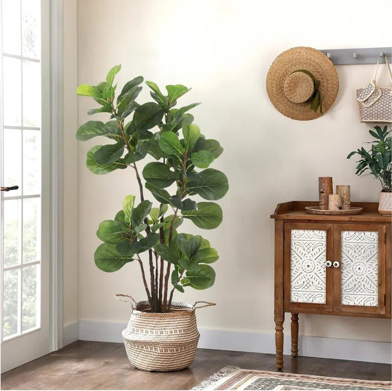 Artificial Fiddle Leaf Fig Tree - Realistic Leaf Faux Plant in Pot for Home & Office Decor