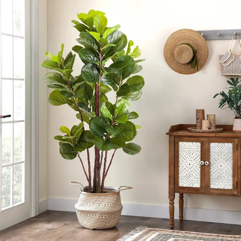 Artificial Fiddle Leaf Fig Tree - Realistic Leaf Faux Plant in Pot for Home & Office Decor