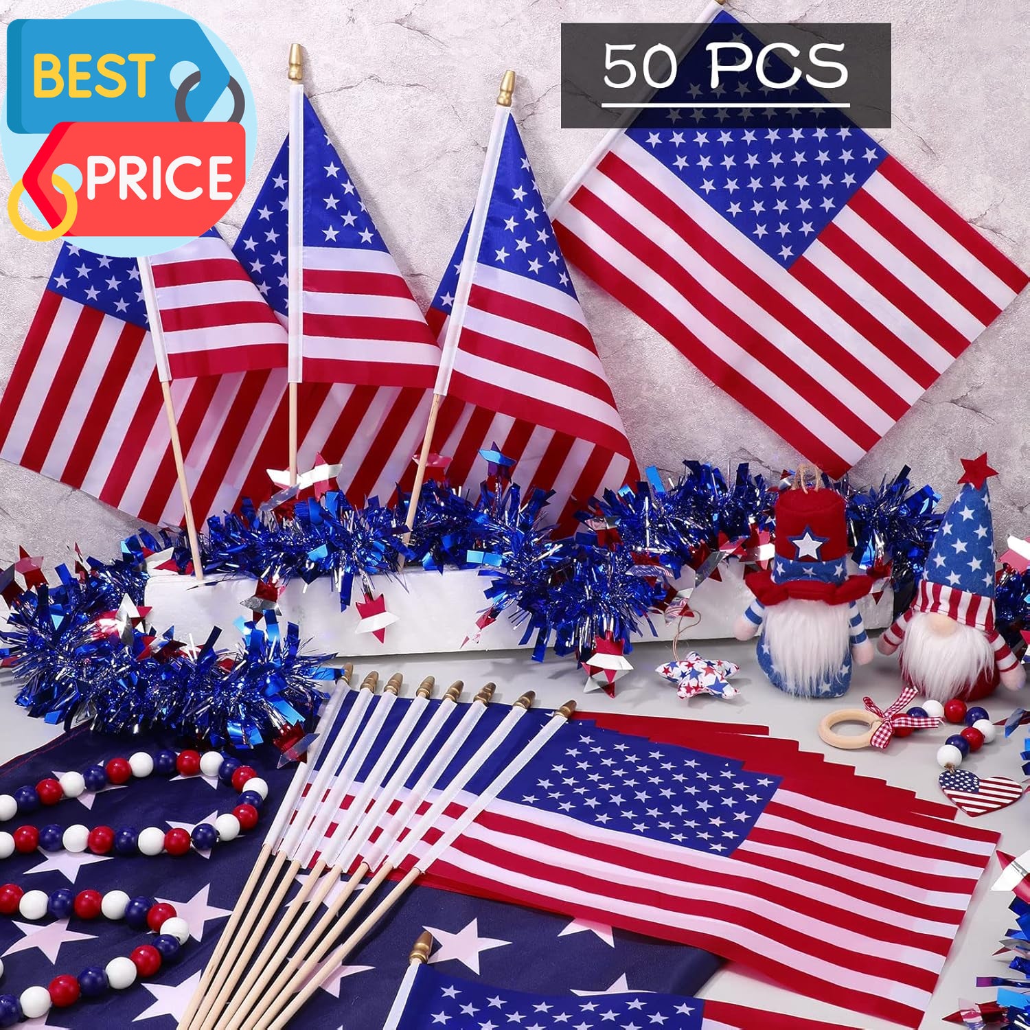 50 Pcs US Stick Flag 8 X 12 Inch Small American Flag Lawn Flags Handheld America