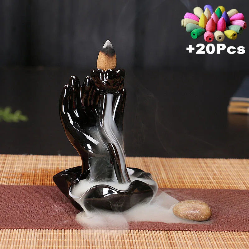 Free 20Pcs Incense Cones Creative Home Decor Backflow Stick Incense Burner Ceramic Censer Home Decoration Use in Home Teahouse
