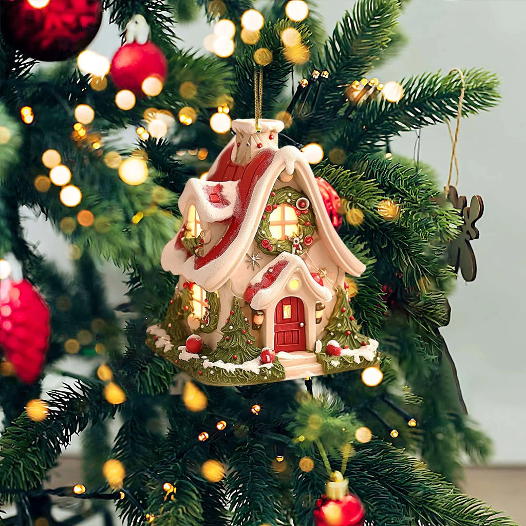 2025 Christmas Gingerbread House Ornaments, Christmas Hanging Village Houses Tree Decor, 2D Acrylic Christmas Hanging Ornaments for Christmas Tree Holiday Party Home Decoration