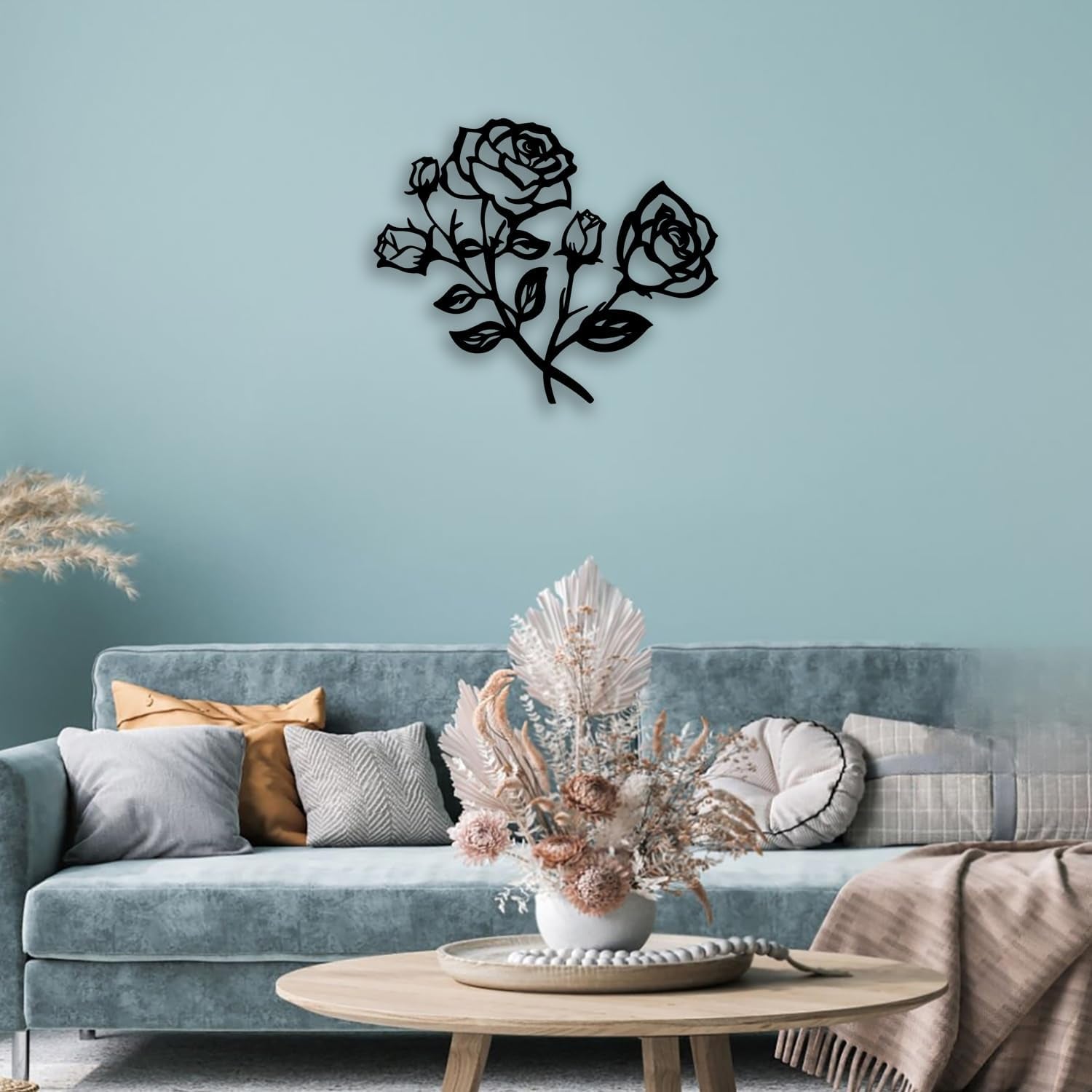 Rose Flower Metal Wall Decor - Elegant Plants Room Decor Wall Art Home Decor for Living Room, Bedroom, Dining Room, Bathroom, Office (Black)