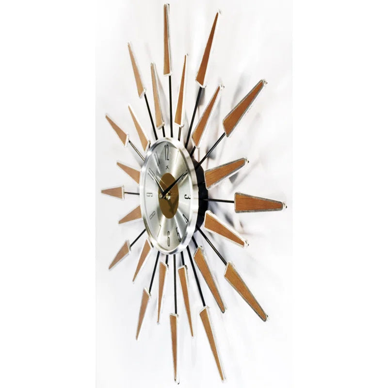 Midcentury/Modern Starburst Metal Wall Clock 23 Inches - Walnut