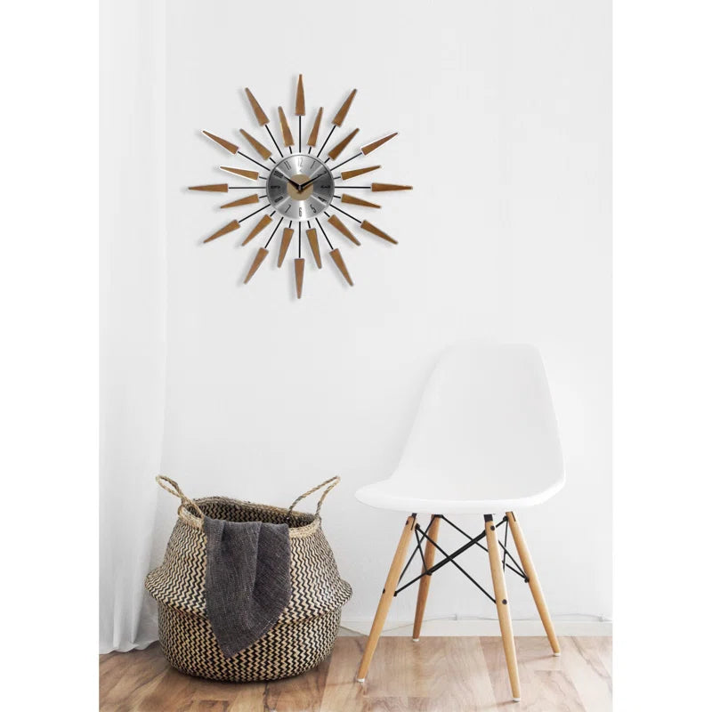 Midcentury/Modern Starburst Metal Wall Clock 23 Inches - Walnut
