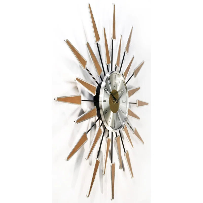 Midcentury/Modern Starburst Metal Wall Clock 23 Inches - Walnut