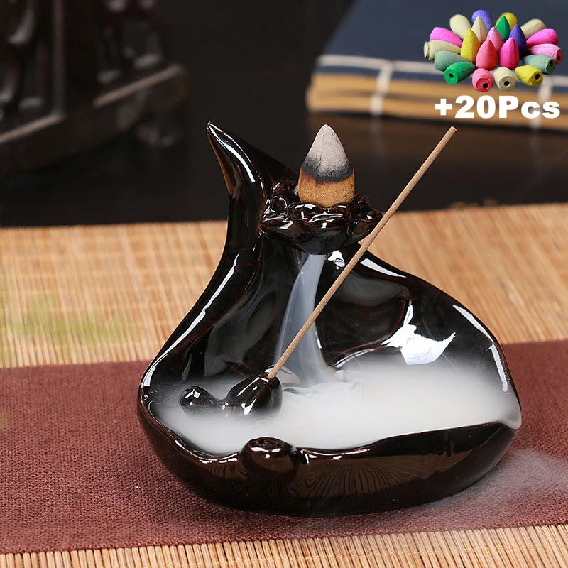Free 20Pcs Incense Cones Creative Home Decor Backflow Stick Incense Burner Ceramic Censer Home Decoration Use in Home Teahouse