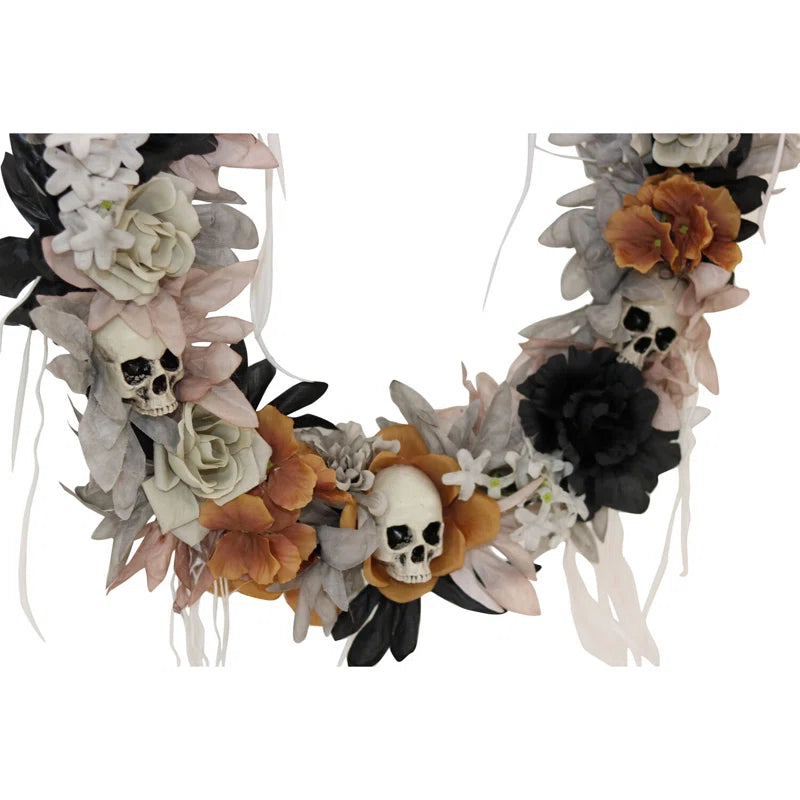 22-In. Gothic Skull Wreath with Multicolor Flowers, Indoor or Covered Outdoor