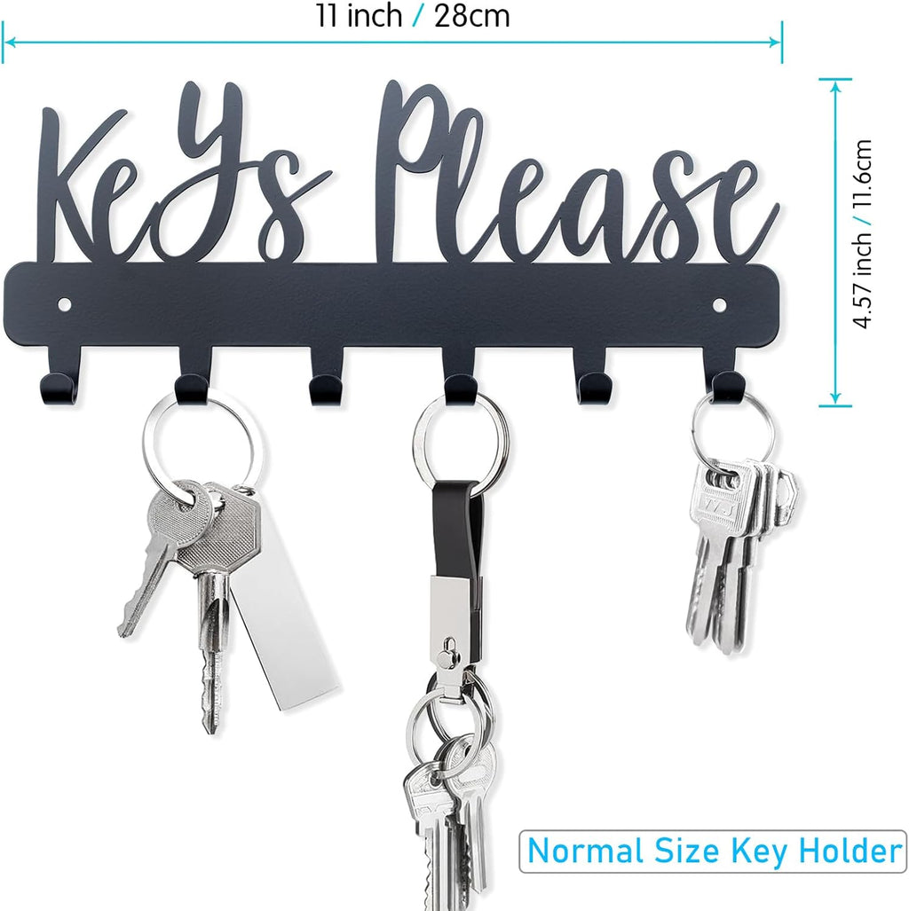 Keys Please Holder on Wall,Key Holder Wall Mounted,Black Metal Decorative Key Rack Hooks for Garage, Mudroom, Hallway,Entryway,Front Door,Office (Normal Size:11X4.57Inches)
