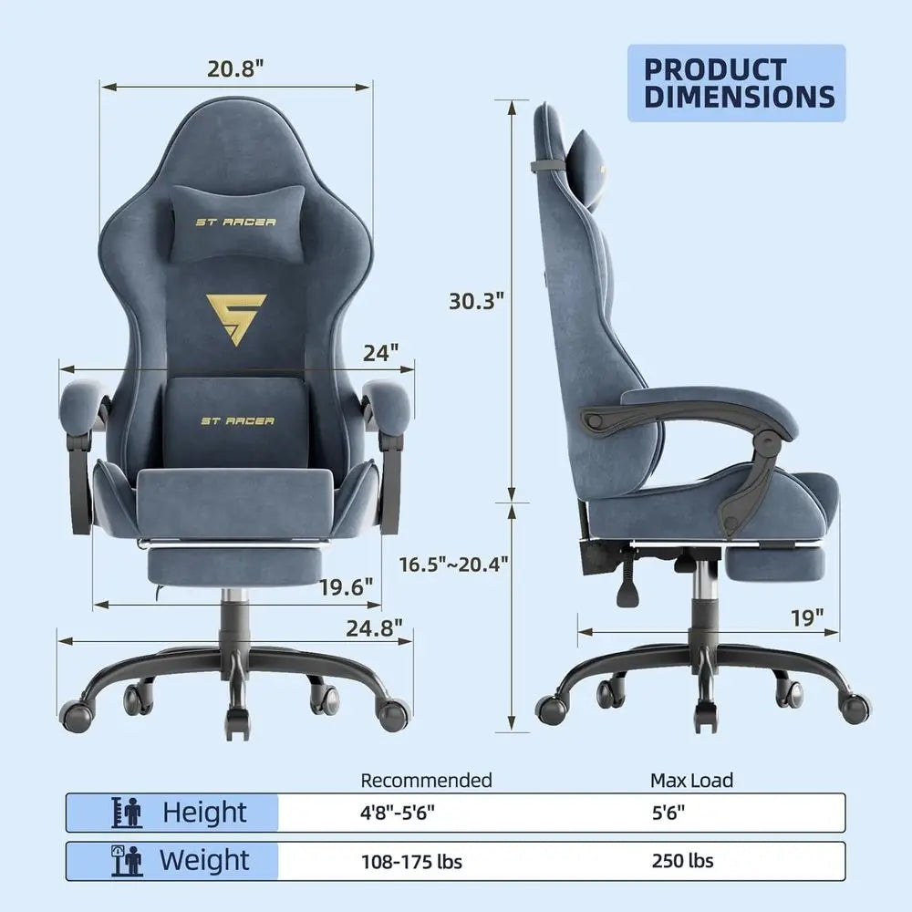 Ergonomic Gaming Chair with Footrest and Massage, High-Back Reclining for Gamers, Suitable for Home or Office (Grey)