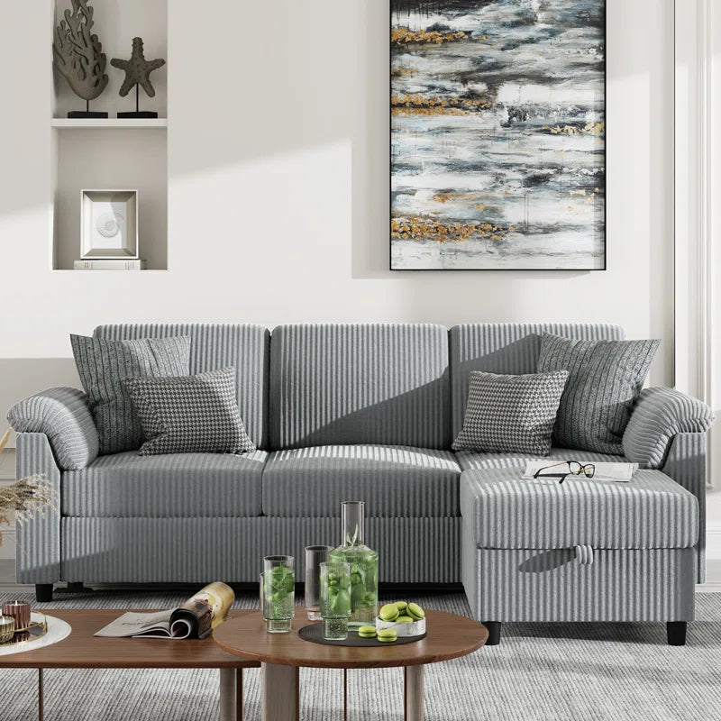 Modern L-Shaped Sofa with Ottoman – Soft Fabric, Compact Design for Living Room, Apartment, or Office, 79