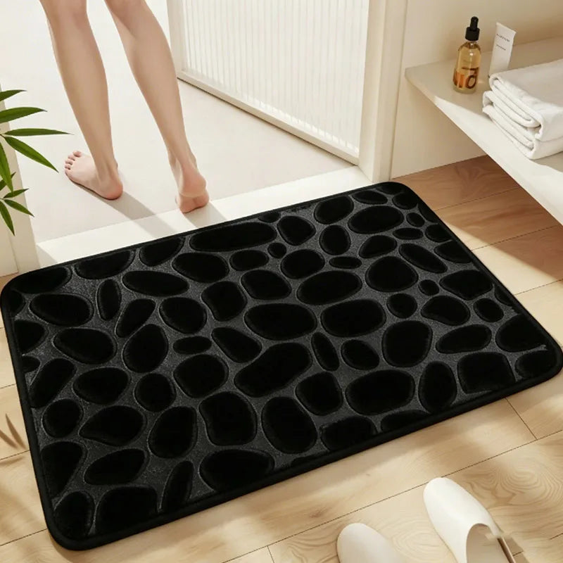 1 Pack Flannel Bathroom Rug, Pebble Embossed, Super Absorbent Non-Slip Soft Mat for Shower, Bathtub & Home Decor