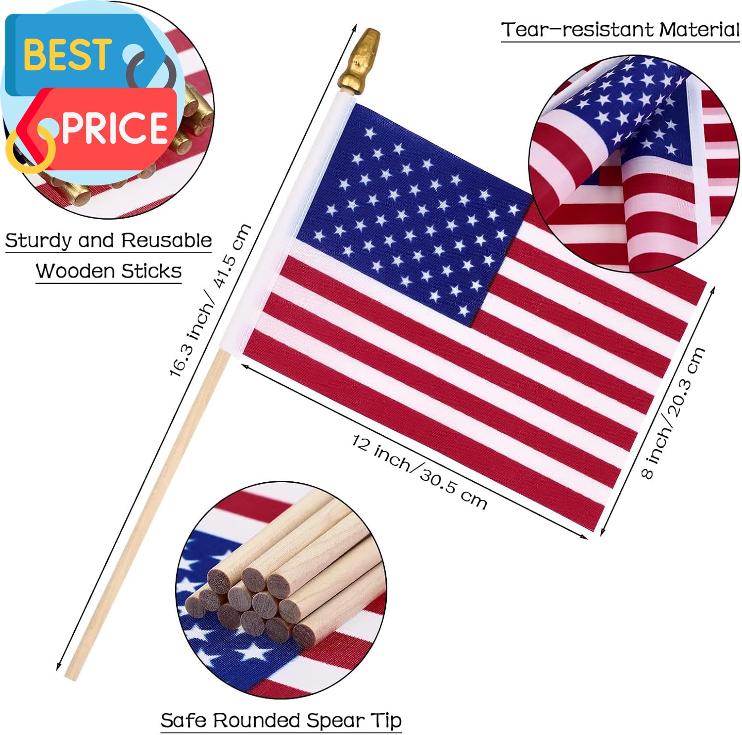 50 Pcs US Stick Flag 8 X 12 Inch Small American Flag Lawn Flags Handheld America