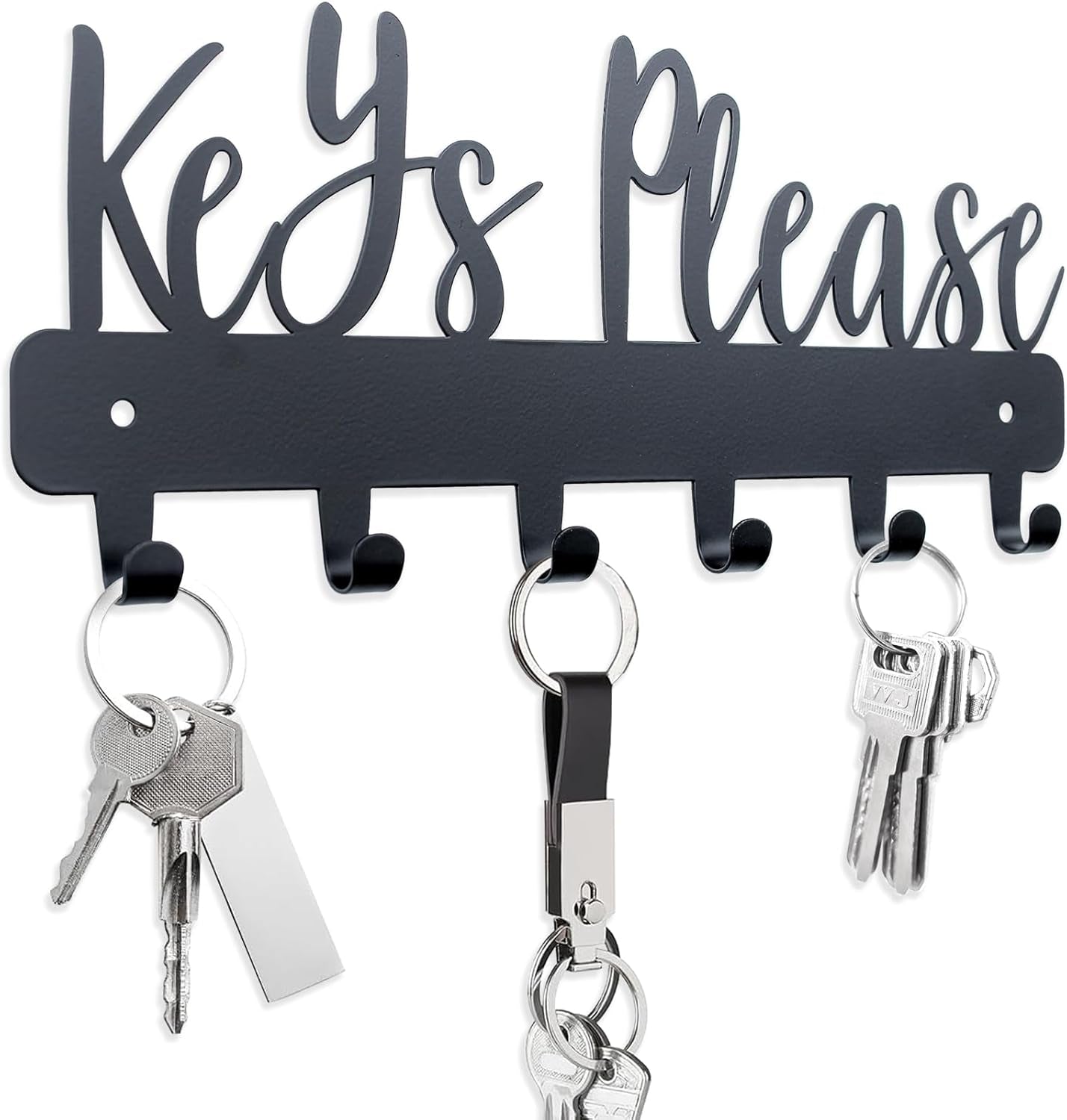 Keys Please Holder on Wall,Key Holder Wall Mounted,Black Metal Decorative Key Rack Hooks for Garage, Mudroom, Hallway,Entryway,Front Door,Office (Normal Size:11X4.57Inches)