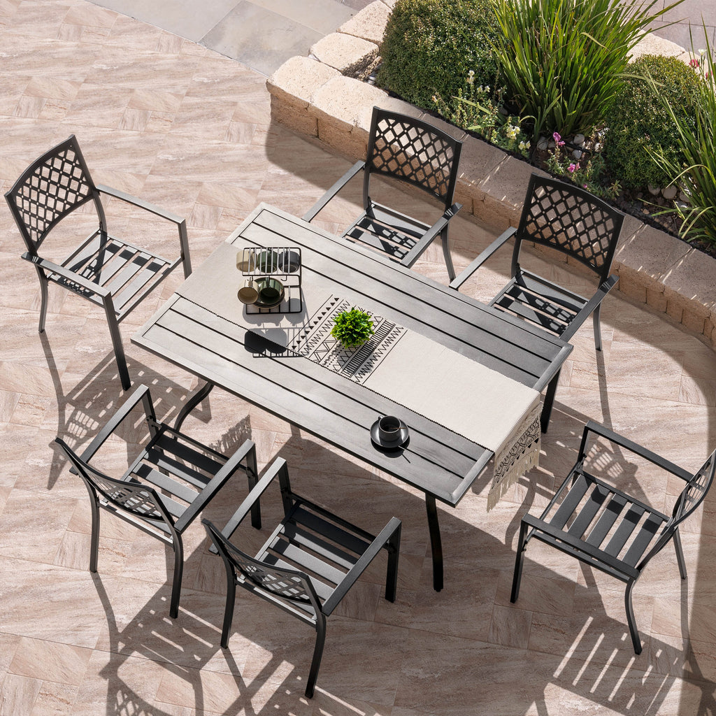 5 -Piece Black Patio Dining Set Iron Square Table with 4 Stackable Stationary Chairs