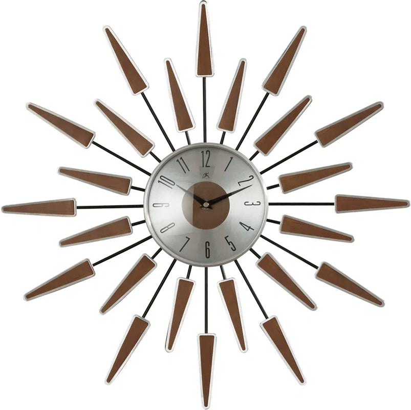 Midcentury/Modern Starburst Metal Wall Clock 23 Inches - Walnut