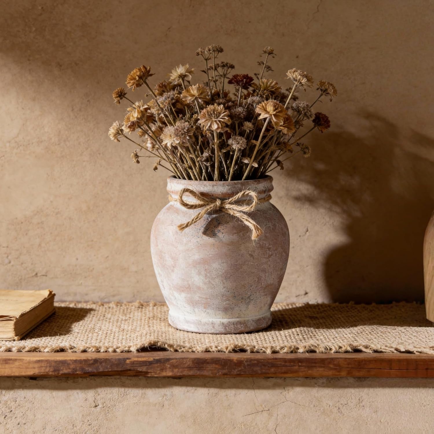 Ceramic Flower Vase for Home Decor, 6.5 Inch Small Terracotta Vases for Farmhouse Rustic Living Room Table Centerpieces Decorative (Neutral)