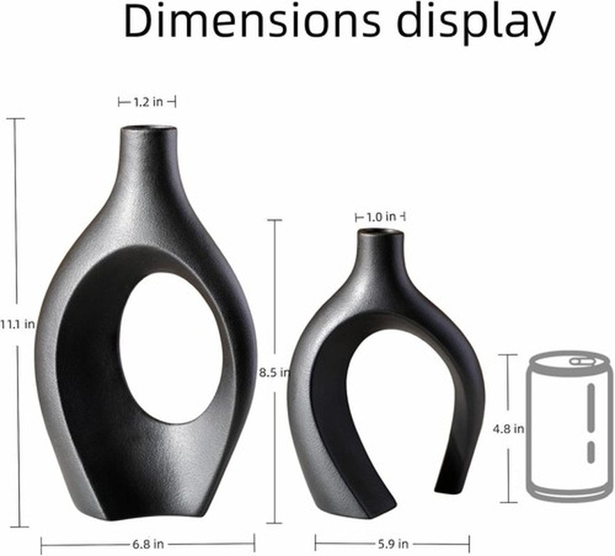 (VYD)XL Black Ceramic Vase Sets of 2 for Modern Home Decor, Eclectic Entryway