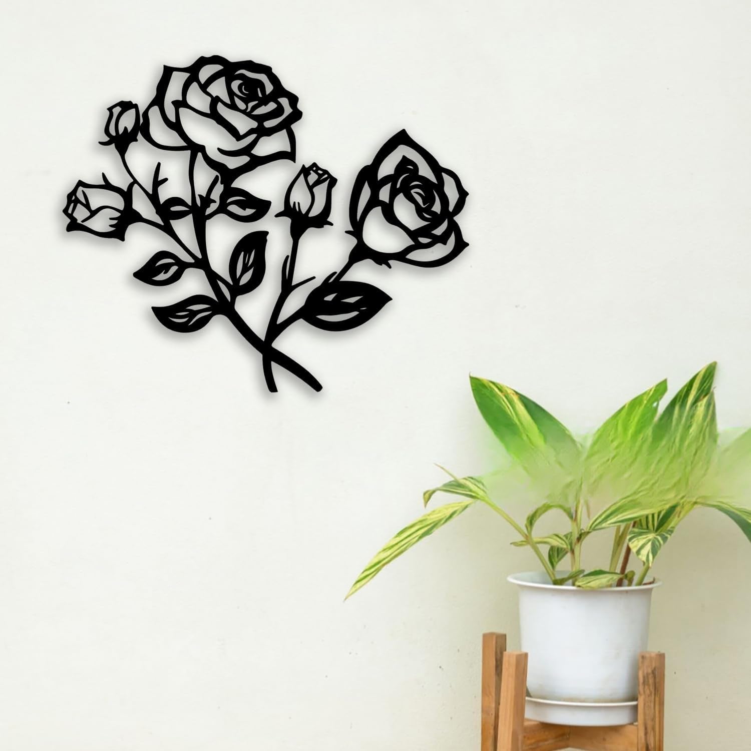 Rose Flower Metal Wall Decor - Elegant Plants Room Decor Wall Art Home Decor for Living Room, Bedroom, Dining Room, Bathroom, Office (Black)