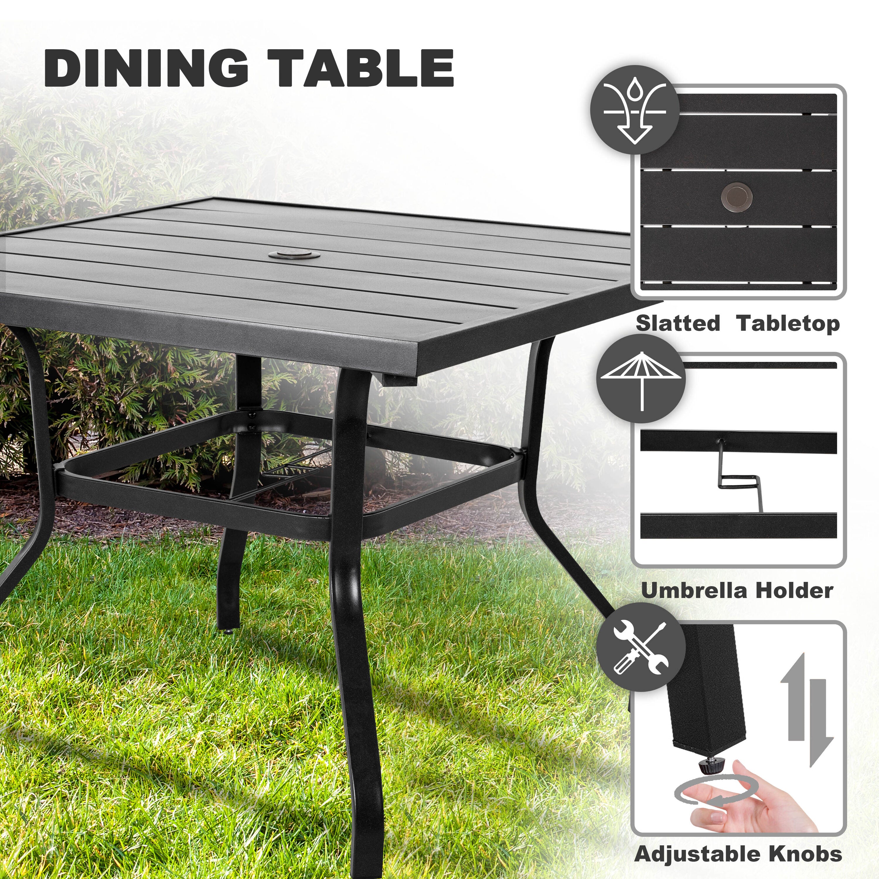 5 -Piece Black Patio Dining Set Iron Square Table with 4 Stackable Stationary Chairs