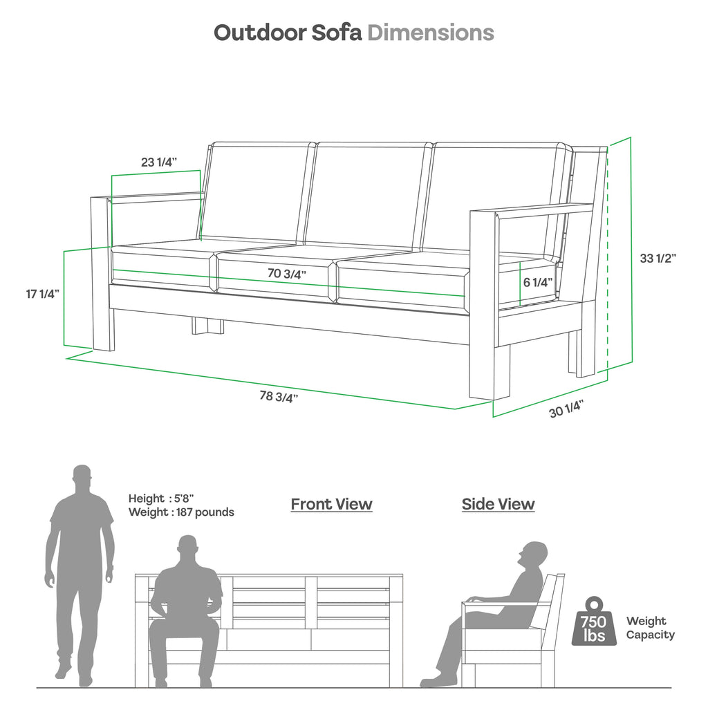 Logan Outdoor Sofa with Tan Cushions and Teak Frame