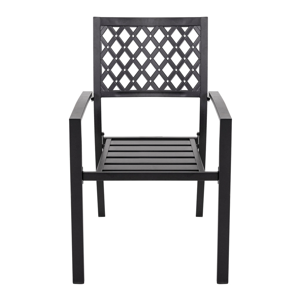 5 -Piece Black Patio Dining Set Iron Square Table with 4 Stackable Stationary Chairs