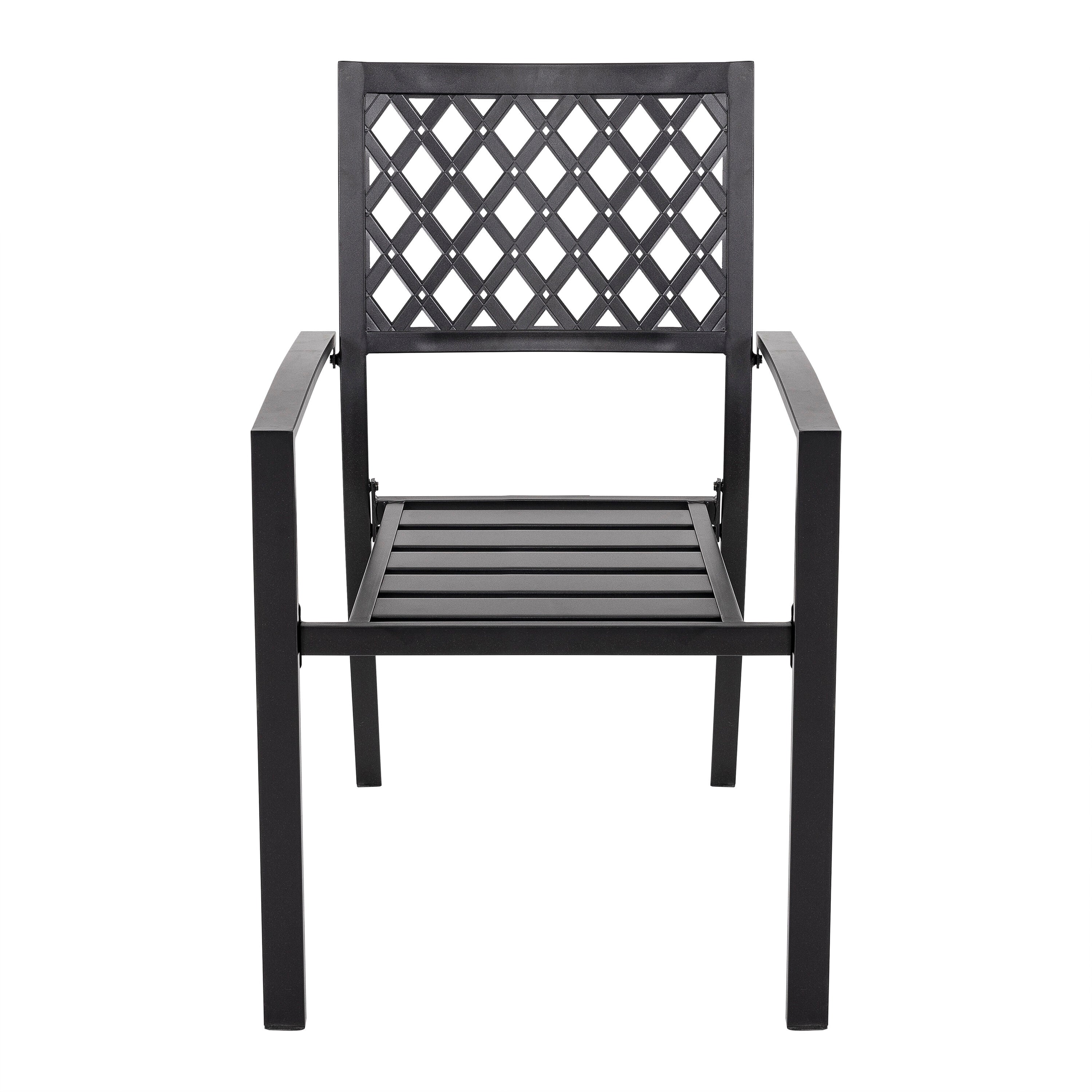 5 -Piece Black Patio Dining Set Iron Square Table with 4 Stackable Stationary Chairs