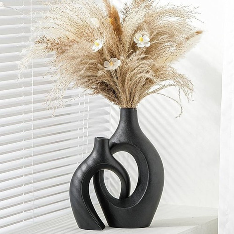 (VYD)XL Black Ceramic Vase Sets of 2 for Modern Home Decor, Eclectic Entryway