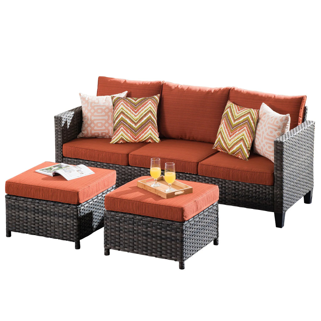 New Vultros Rattan Outdoor Sofa with Light Gray Cushions and Iron Frame