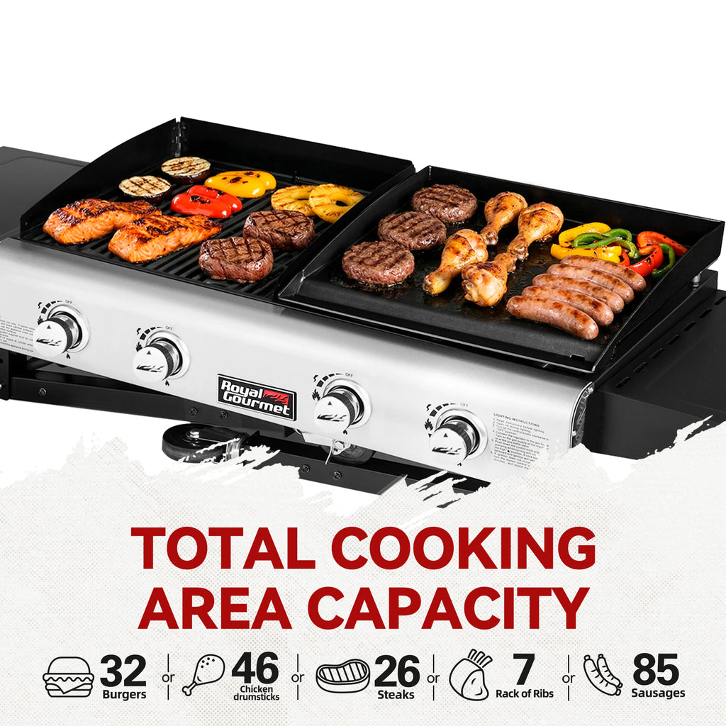 Portable Gas Grill and Griddle Combo 4 -Burner Liquid Propane Flat Top Grill
