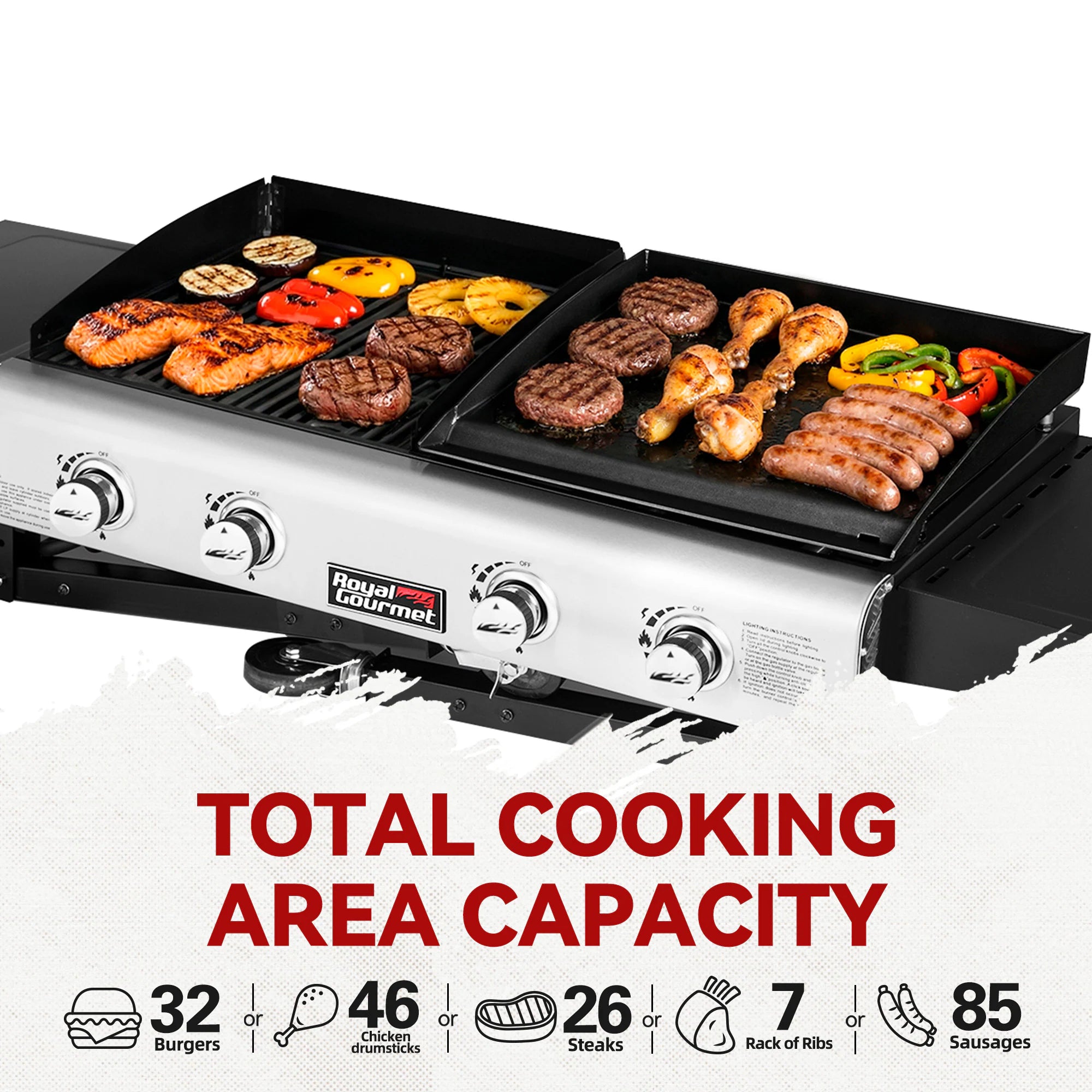 Portable Gas Grill and Griddle Combo 4 -Burner Liquid Propane Flat Top Grill